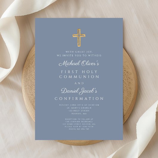 Invitation Siblings Boy First Communion Confirmation Joint