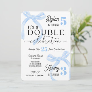 Invitation Siblings Double Birthday Blue Coquette