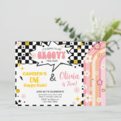 Invitation Siblings GROOVY boy and girl birthday invitation. (Debout devant)