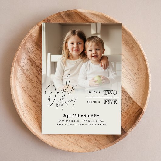 Invitation Siblings Photo Kids Joint Double Birthday Party