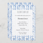 Invitation Sicily Italian Rustic Blue Stripes Birthday (Devant / Derrière)