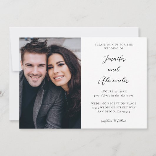 Invitation Side Photo Mod Élégant Mariage de calligraphie (Devant)