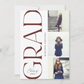 Invitation Side Typographie Graduation 2022 3 Photo Party Red (Devant)