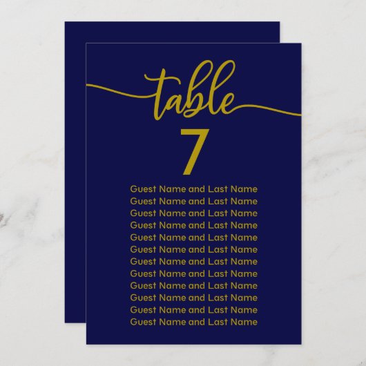 Invitation Siège mariage Elégant Gold Navy Bleu (Devant / Derrière)