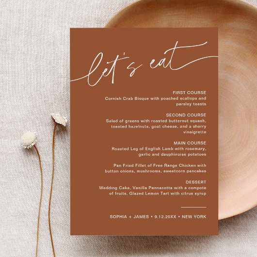 Invitation SIENNA Bohemian Mariage Dîner Menu 5x7