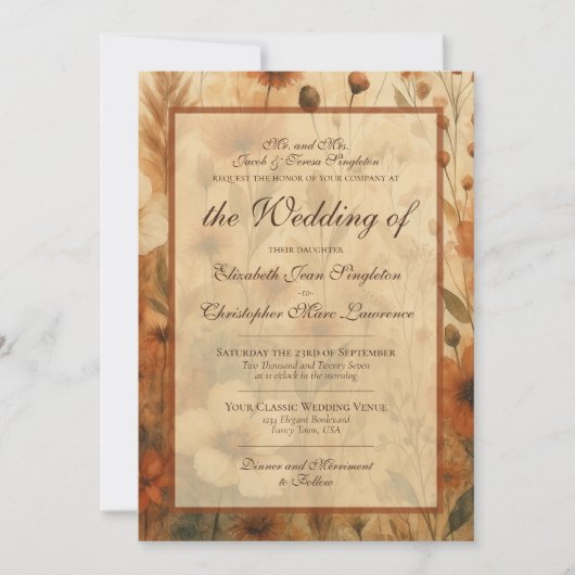 Invitation Sienna Boho Chic Wildflowers Formal Wedding (Devant)