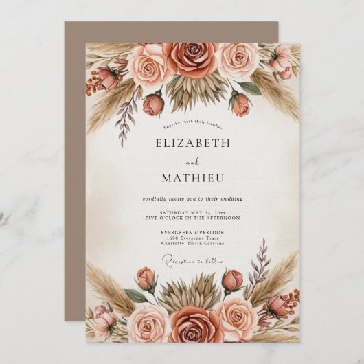 Invitation Sienna Botanical Romance Wedding (Devant / Derrière)