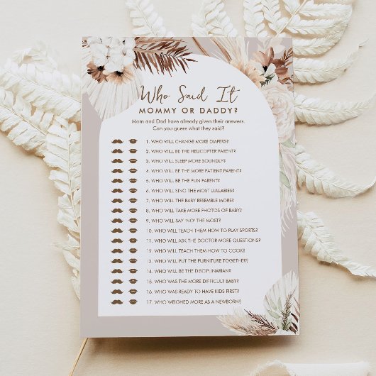 Invitation SIERRA Boho Qui L'A Dit Maman Papa Baby Game Card