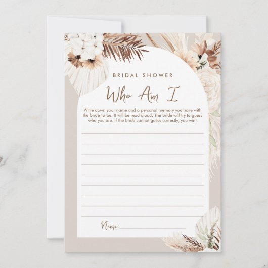 Invitation SIERRA Boho Who Am I Fête des mariées Game Card (Devant)