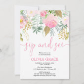 Invitation Sièvre rose et or fleuri et voir bébé fille douche (Devant)
