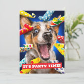 Invitation Sifflets de fête pour chien heureux (Debout devant)