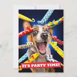Invitation Sifflets de fête pour chien heureux