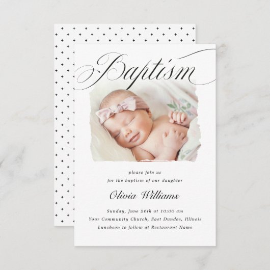 Invitation Sigle de script croisé subtil Christening Baptême  (Devant / Derrière)