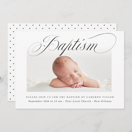 Invitation Sigle de script croisé subtil Christening Baptême  (Devant / Derrière)