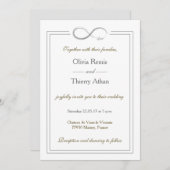 Invitation Signal d'infini unique mariage blanc or gris (Devant / Derrière)