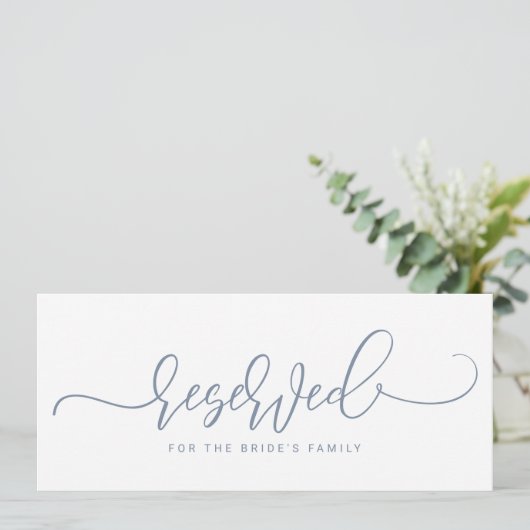Invitation Signal mariage Réservé Bouncy Script Dusty Blue (Debout devant)