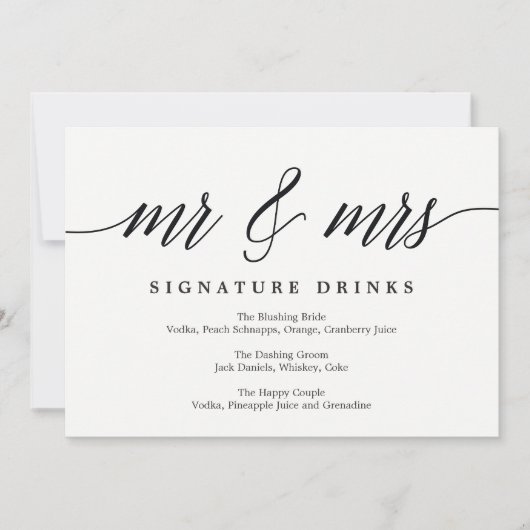 Invitation Signal mariage Signature Boissons - Script moderne (Devant)