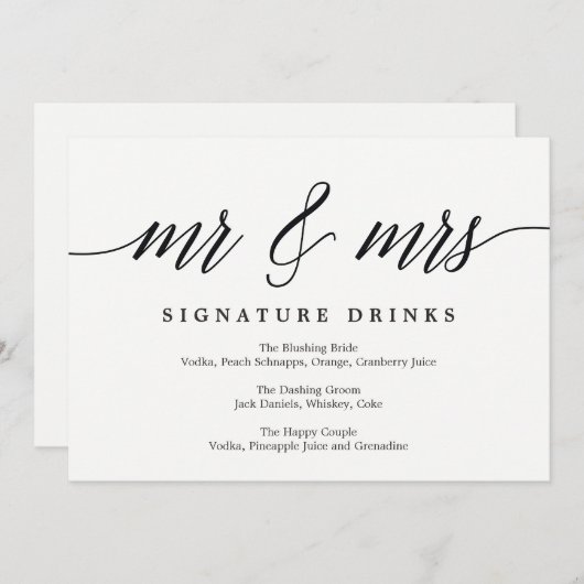 Invitation Signal mariage Signature Boissons - Script moderne (Devant / Derrière)