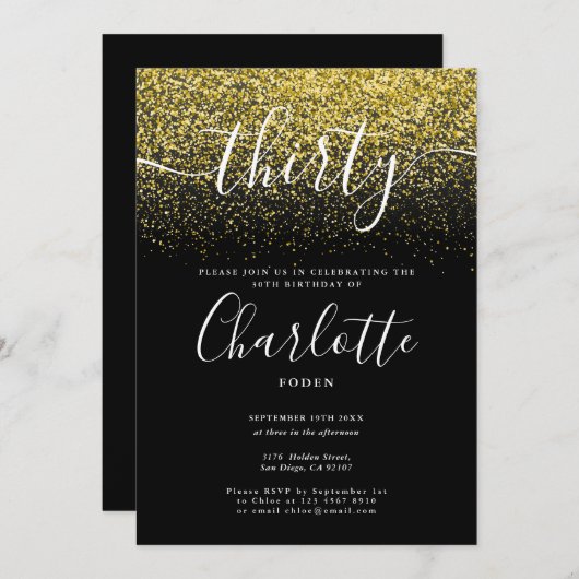 Invitation Signature 30e anniversaire Parties scintillant d'o (Devant / Derrière)