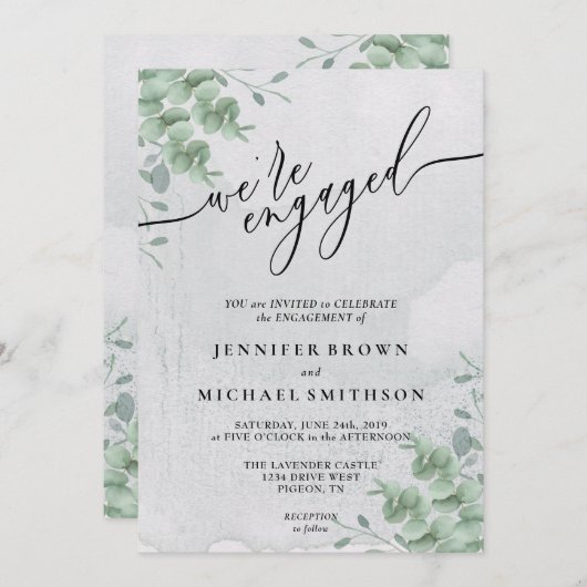 Invitation Signature Boho Eucalyptus vert engagée (Devant / Derrière)