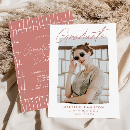 Invitation Signature moderne Script Rose Pink Graduation Part