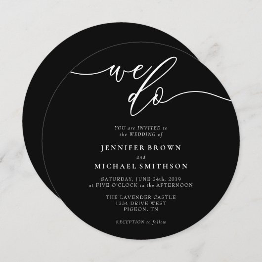 Invitation Signature noire Nous faisons Mariage Cercle (Devant / Derrière)