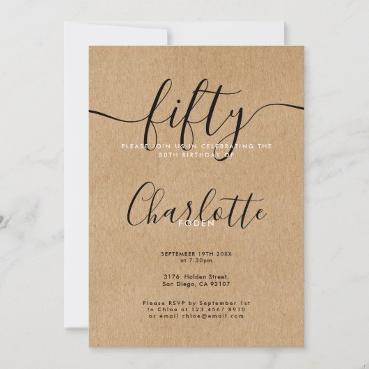 Invitation Signature Rustic Kraft 50e anniversaire (Devant)