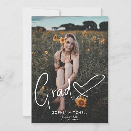 Invitation Signature Script Coeur Photo Graduation Party (Devant)