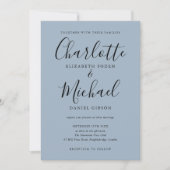 Invitation Signature Script Dusty Blue Photo Mariage (Devant)