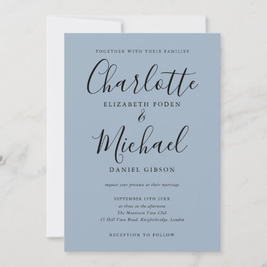 Invitation Signature Script Dusty Blue Photo Mariage (Devant)