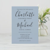 Invitation Signature Script Dusty Blue Photo Mariage (Debout devant)