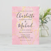 Invitation Signature Script Pink Gold Agate Mariage en marbre (Debout devant)