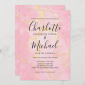 Invitation Signature Script Pink Gold Agate Mariage en marbre (Devant / Derrière)