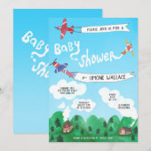 Invitation Signaux de fumée des avions BABY SHOWER d'aquarell (Devant / Derrière)
