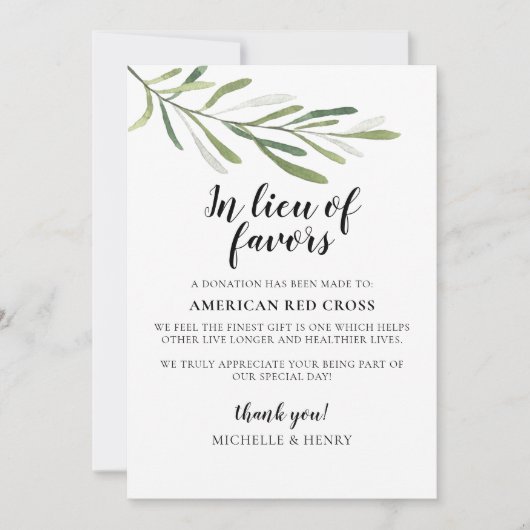 Invitation Signe de don Mariage au lieu de faveurs (Devant)