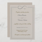 Invitation signe d'infini unique taupe gris or mariage (Devant / Derrière)