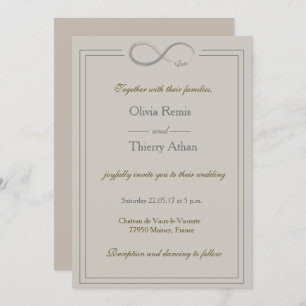 Invitation signe d'infini unique taupe gris or mariage