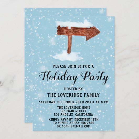 Invitation SIGNE EN BOIS & Fête de Noël Blanche Neige (Devant / Derrière)