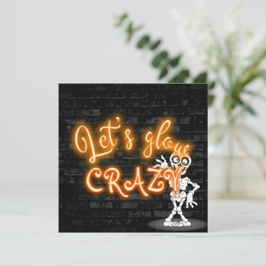 Invitation Signe Halloween Party Neon avec squelette (Debout devant)
