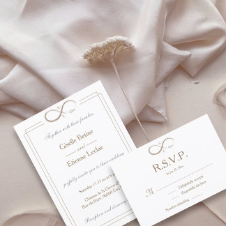 Invitation Signe Infini Monogramme Or Blanc RSVP Mariage