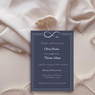 Invitation Signe infini unique bleu marine blanc rose mariage