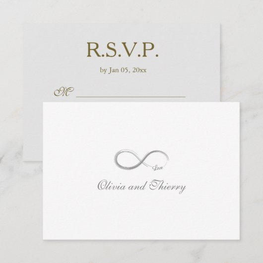Invitation Signe Infini Unique Gris Or Blanc Réponse Mariage (Devant / Derrière)