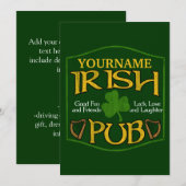 Invitation Signe irlandais personnalisé de Pub (Devant / Derrière)