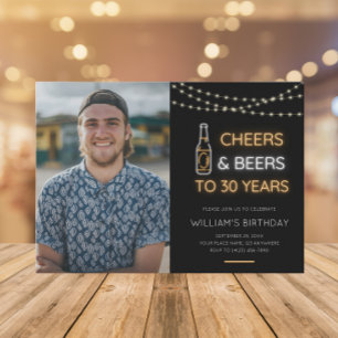 Invitation Signe néon Cheers & Beers 30e anniversaire adulte