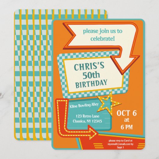 Invitation Signe rétro classique 50 Anniversaire (Devant / Derrière)