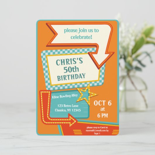 Invitation Signe rétro classique 50 Anniversaire (Debout devant)