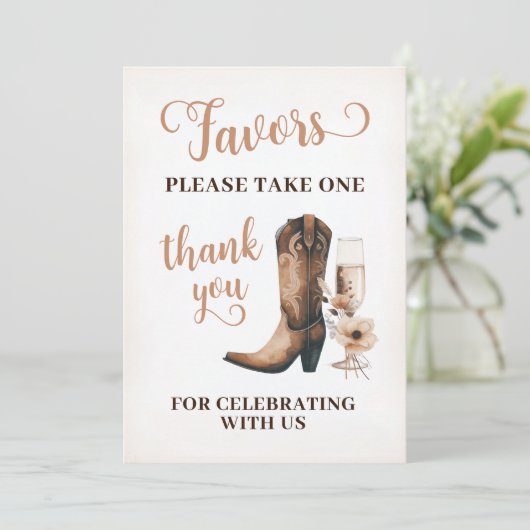 Invitation Signe Rustique Ouest Douche Faveurs (Debout devant)