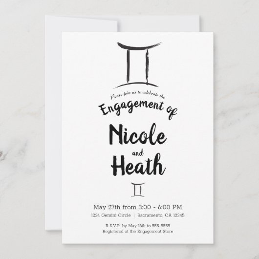 Invitation SIGNE Zodiaque GEMINI Partie d'engagement en astro (Devant)