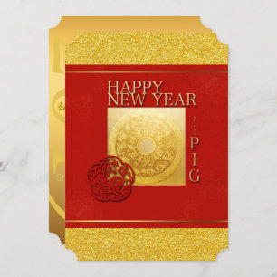 Invitation SIGNE Zodiaque porc coupé chinois Année 2019 fête 
