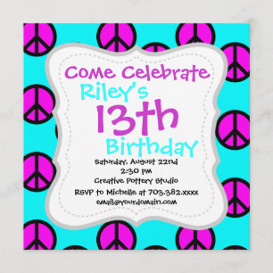 Invitation Signes de paix super Ados hippie Turquoise et viol